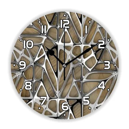Trendy 3D Minimalism White Marble Brown Metal Mosaic Wall Clock Modern Living Room Metallic Wall Watch Bedroom Office Decor Gift（10 Inch）