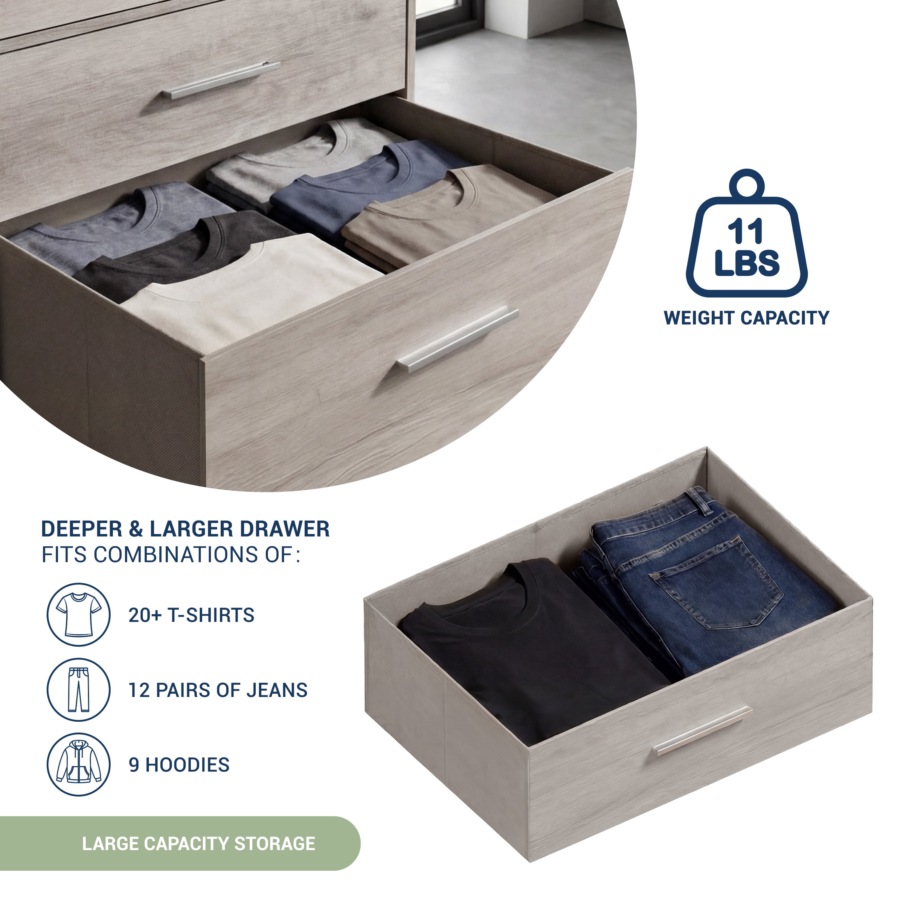 6-Drawer Dresser with Extra Large Fabric Bins, Wood Frame Storage Organizer for Bedroom, Living Room, or Hallway, Versatile Design Doubles as a TV Stand, Ideal for Home Organization, Grey