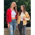 thumbnail image 3 of Zeagoo Women Letterman Jackets Satin Bomber Jacket Casual Short Biker Jacket Classic Solid Striped Fashion Coat Zip Up Windbreaker Outerwear, 3 of 6