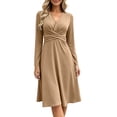 thumbnail image 3 of Fall Long Sleeve Dresses for Women Elegant V Neck Twist Front Waist Casual Midi Party Formal Wedding Guest Dress,Sizes S-2XL, 3 of 9
