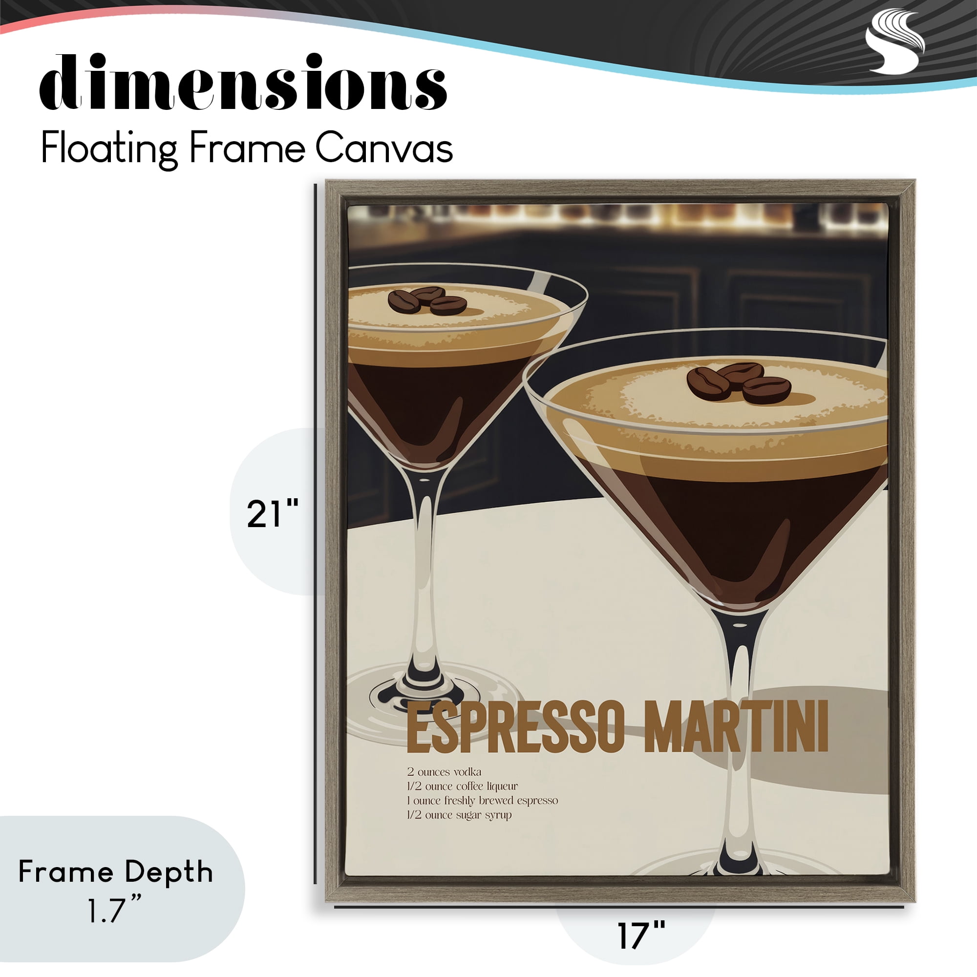 Stupell Industries Sleek Modern Espresso Martini Brown Framed Floater Canvas Wall Art, design by Andreas Magnusson