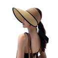 thumbnail image 4 of Women Straw Sun Visors Women Beach Hat Foldable Straw Sun Visors For Women Sun Protection Wide Brim Bowknot Sun Hat Empty Top Breathable Summer Beach Hat, 4 of 8