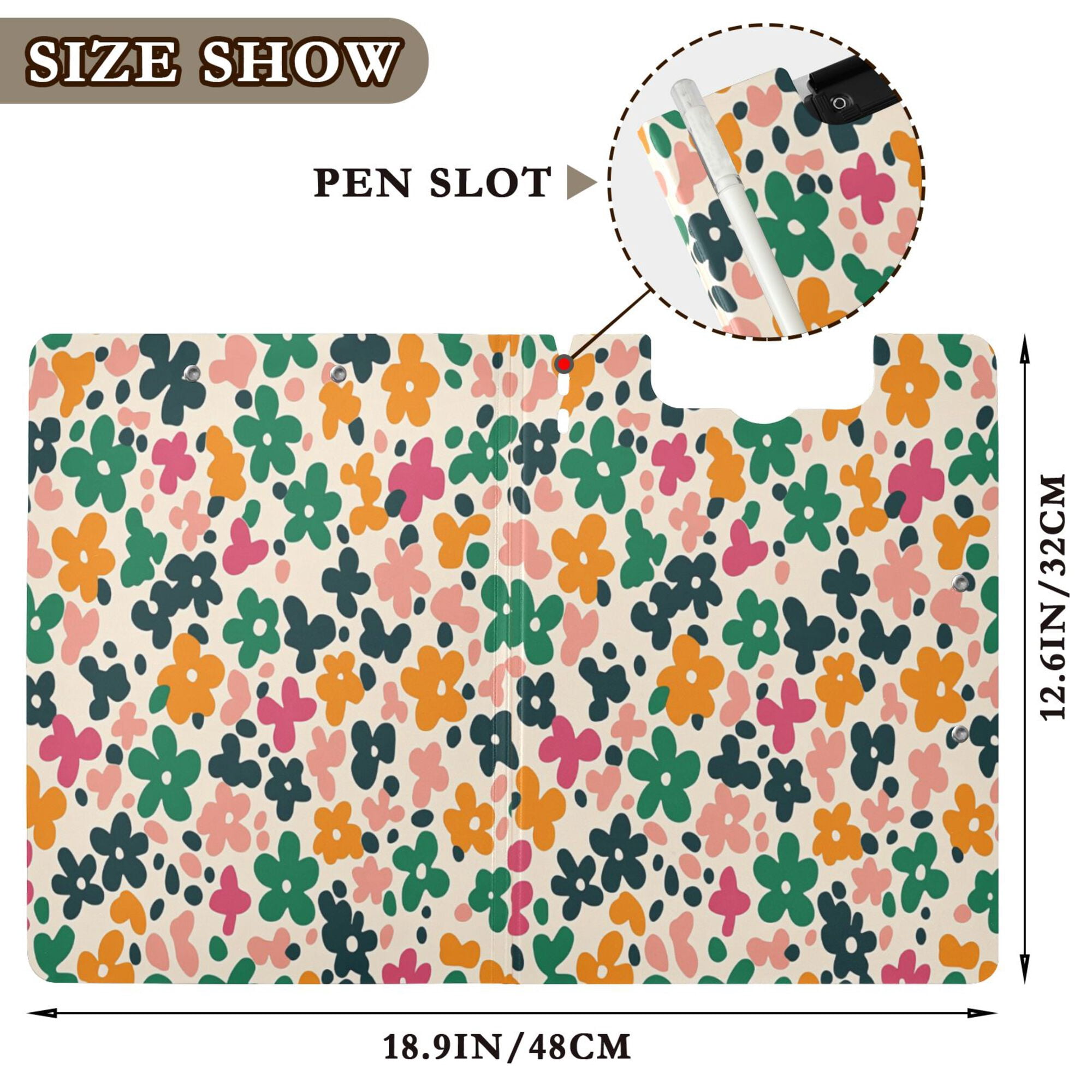 FORMRS A4 Clipboard Folder with Pen Holder Horizontal Foldable School Office Binder, Floral Blooms