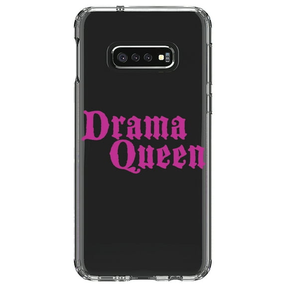 DistinctInk Clear Shockproof Hybrid Case for Samsung Galaxy S10e (5.8" Screen) - TPU Bumper Acrylic Back Tempered Glass Screen Protector - Drama Queen