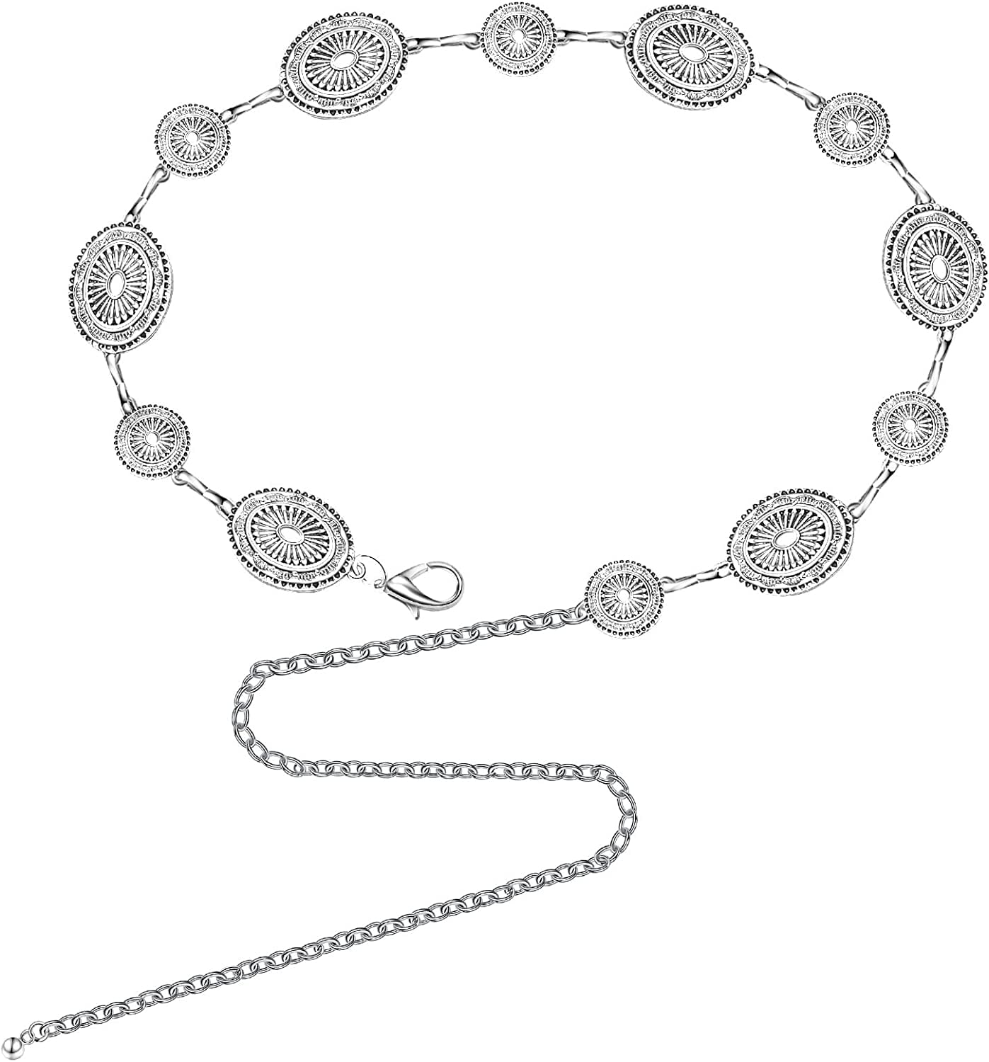 Western Metal Oval Concho Chain Belt Silver Western Country Belts for