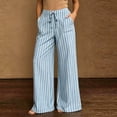 thumbnail image 6 of Ailaofu Women's Summer Striped Wide Leg Pants Drawstring Elastic Waist Casual Palazzo Trousers with Pockets Lightweight Loose Beach Pants for Vacation, 6 of 7