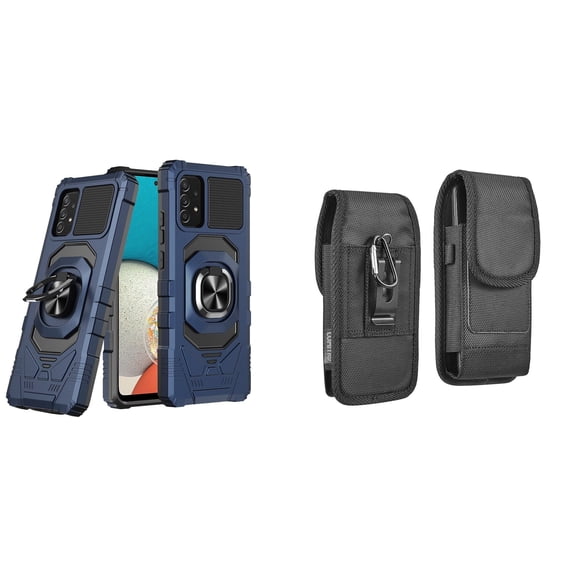 Case with Belt Holster Bundle for Samsung Galaxy A53 5G: Heavy Duty Shield Cover (Blue) and Vertical Rugged Nylon Phone Pouch