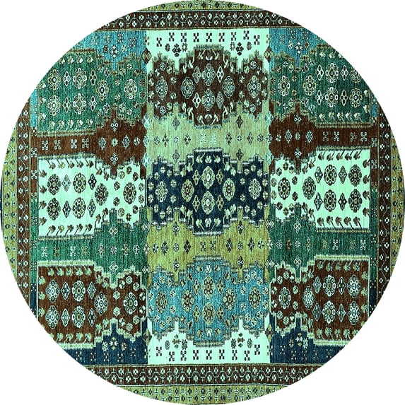 Ahgly Company Machine Washable Indoor Round Abstract Turquoise Blue Modern Area Rugs, 3' Round