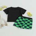 thumbnail image 3 of Ensemble 2 Pcs pour Bébé Garçon T-Shirt à Manches Courtes Imprimé Lettre Shorts à Carreaux, 3 of 7