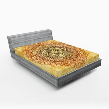 Ambesonne Savannah Fitted Sheet, Lion Zodiac Astrology Art, Full Size, Orange Yellow