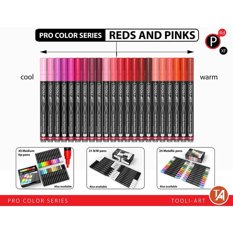 Tooli-Art Acrylic Paint Pens Assorted Red Pro Color Series Markers for Rock  Painting, Glass, Mugs, Wood, Metal, Canvas with 0.7mm Extra Fine Tip