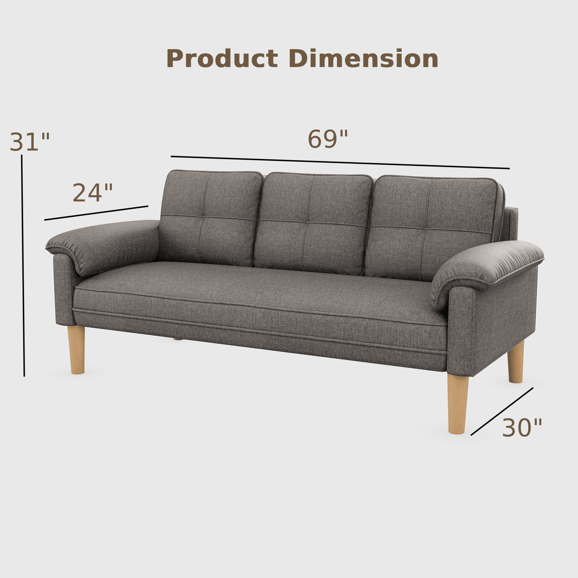 Sofa, Lofka Modern Futon Couch with Pillow Arm for Living Room & Office, Gray