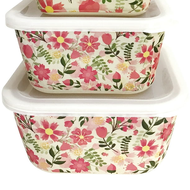 California Basics Extra Large Bamboo Food Containers (Red Florals