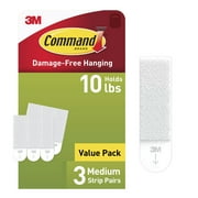 Command Picture Hanging Strips, White, Medium, 3 Pairs of Strips/Pack