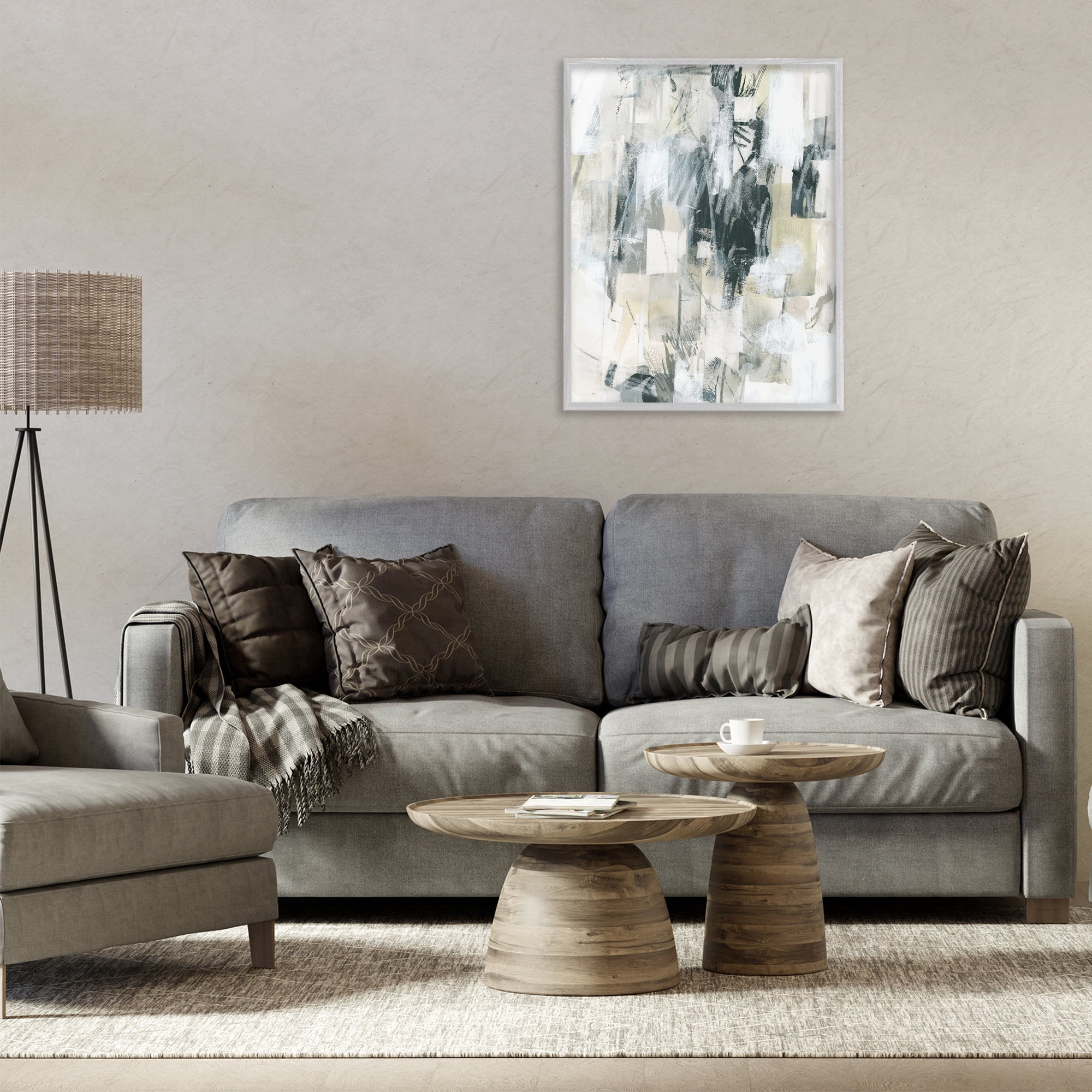 Stupell Industries Grey Layered Restless Shapes Abstract Painting Gray Framed Art Print Wall Art, 24 x 30