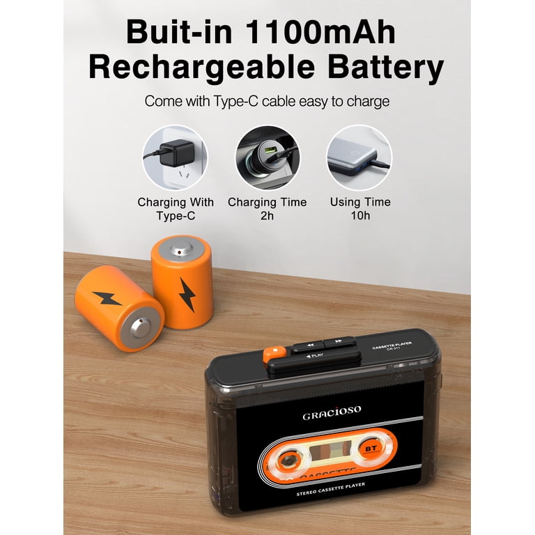 Jazmm Bluetooth Cassette Tape Player 1100mAh Rechargeable Walkman