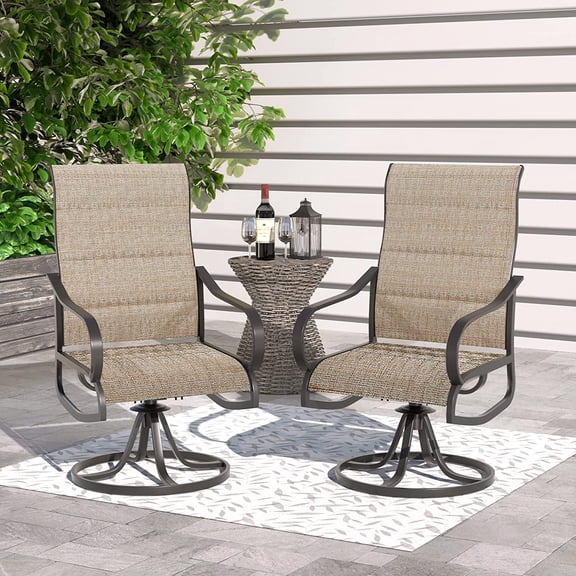 UDPATIO Patio Swivel Chairs Set of 2, High Back Outdoor Dining Chairs for Lawn Garden Backyard, Brown