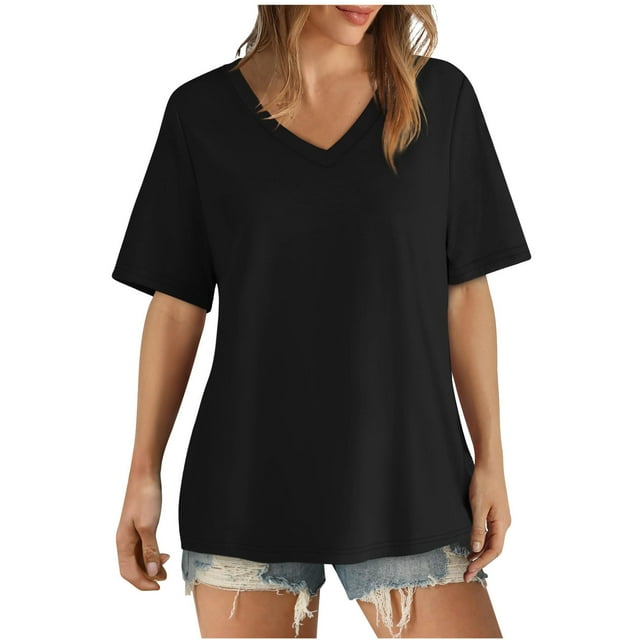 FAIWAD T-Shirts à Col en V pour Femmes Manches Courtes Décontractées Tops Basiques d'Été Grande Taille Blouses Amples