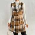 thumbnail image 5 of Arlun Womens Flannel Plaid Vest Coats Trendy Long Sleeveless Lapel Button down Jackets Casual Fall Winter Checkered Shacket No Hooded Coat Soft Comfort Outwear Khaki XL, 5 of 5