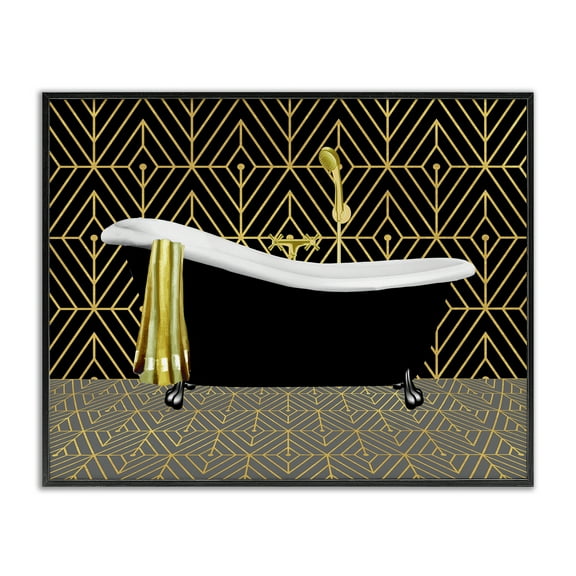 Stupell Industries Deco Patterned Bathtub Geometric Painting Black Framed Art Print Wall Art, 14 x 11