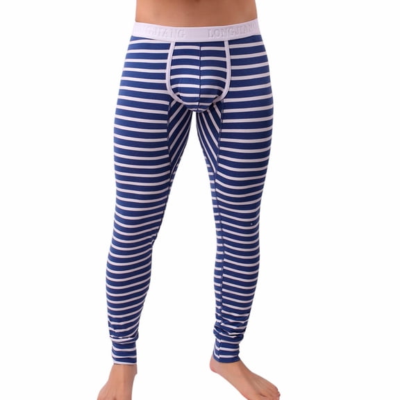 ZVNAΖH Mens Thermal Underwear Bottoms, Striped Patchwork Leggings, Low Waist Slim Fit Tights, Winter Thermal Bottoms, Holiday Clearance Sale, 5 Colors, Sizes S-XL