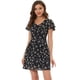 thumbnail image 1 of Vestido De Gasa Con Cuello En V Y Manga Con Volantes Florales Para Mujer Negros XS, 1 of 6