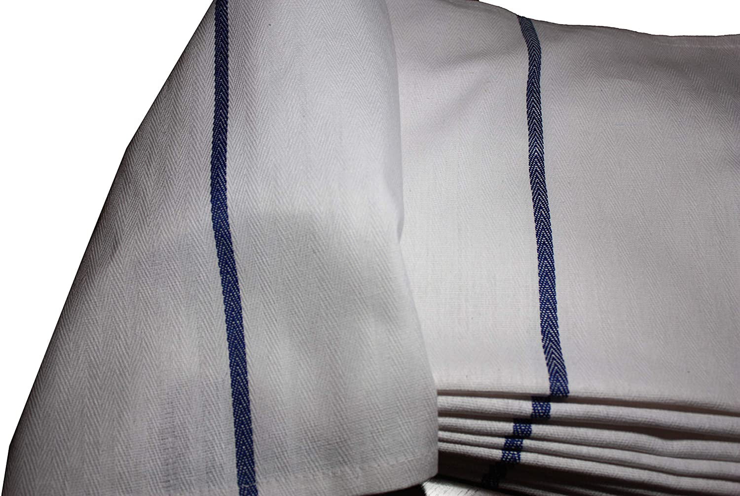 Dish Towels 6 Pack Bar style 15x26 in Herringbone 100% Cotton White Blue Stripe