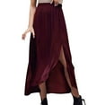 thumbnail image 2 of EINCcm Women Slit Split Maxi Skirts High Waist Pleated Long Skirt Elastic Flowy Long Skirt, 2 of 6