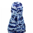 thumbnail image 3 of Yvsxxv Camouflage Print Silky Bandana, Polyester Stretch Head Wrap, Unisex Daily Hair Accessory, Blue, 1 Pc, 3 of 6