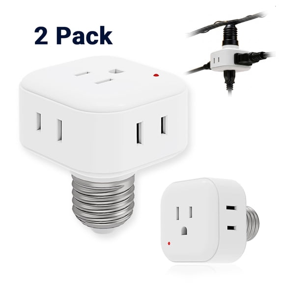 2 Pack Light Socket to Plug Adapter, 1000W Convert E26 Lightbulb Socket to 2/3 Prong Scew in Outlet Adapter Converter for Porch, Garage, Patio