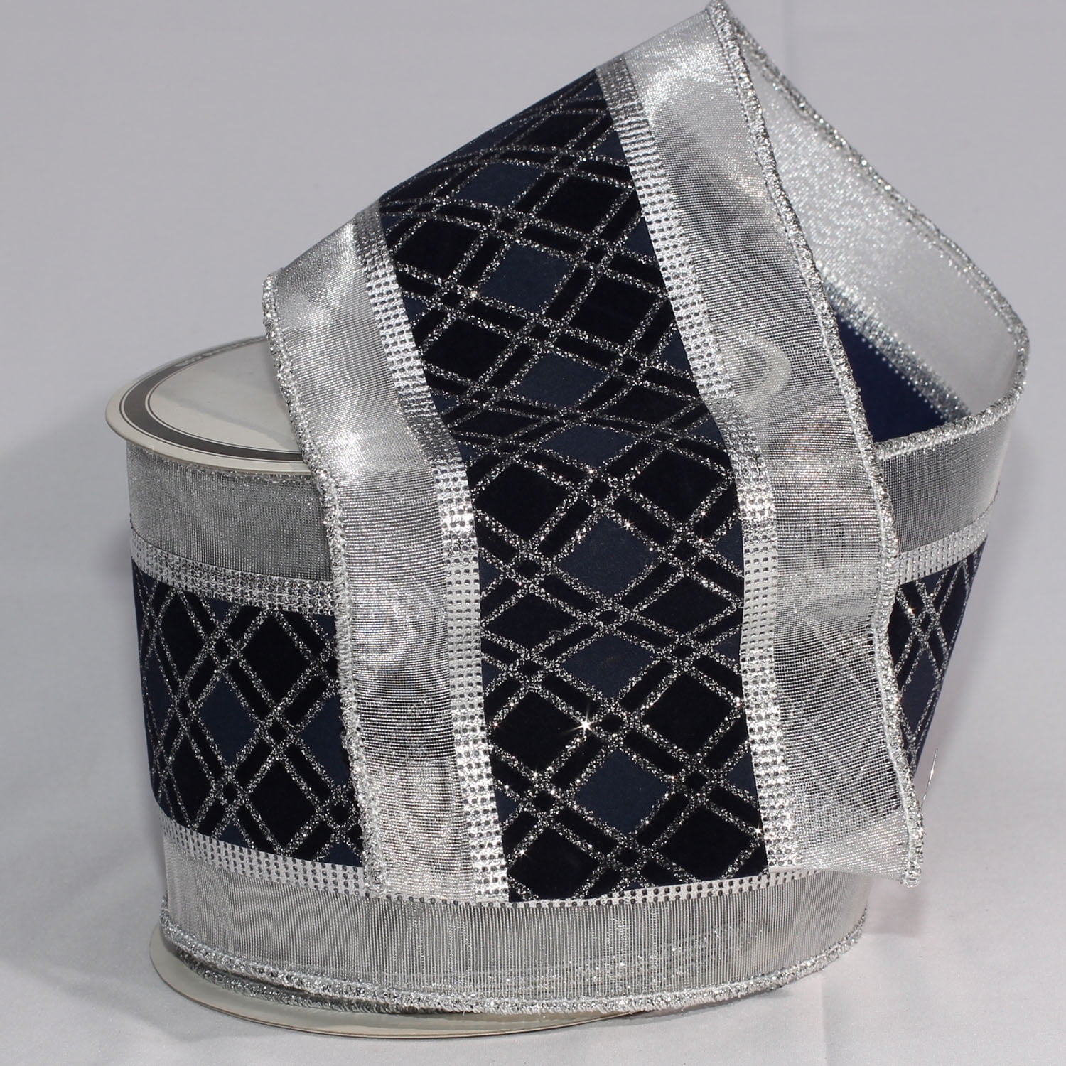 The Ribbon People Sparkling Blue/Silver Plaid Sheer Wired Craft Ribbon 4" x 20 Yards