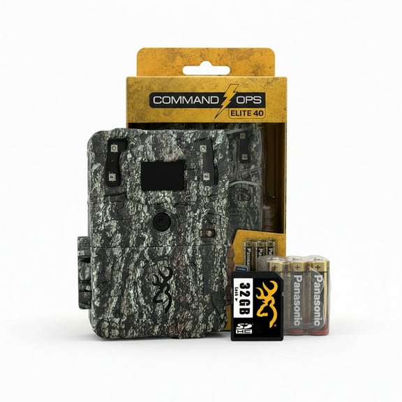 Browning Trail Camera Command Ops Elite 40 40MP Photos 900p HD Video 0.3s Trigger Speed with SD Card and Batteries Combo