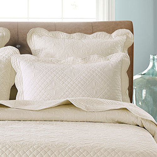 Sage Garden Luxury Pure Cotton Quilted Standard Pillow Sham 20'' x 26'', Ivory