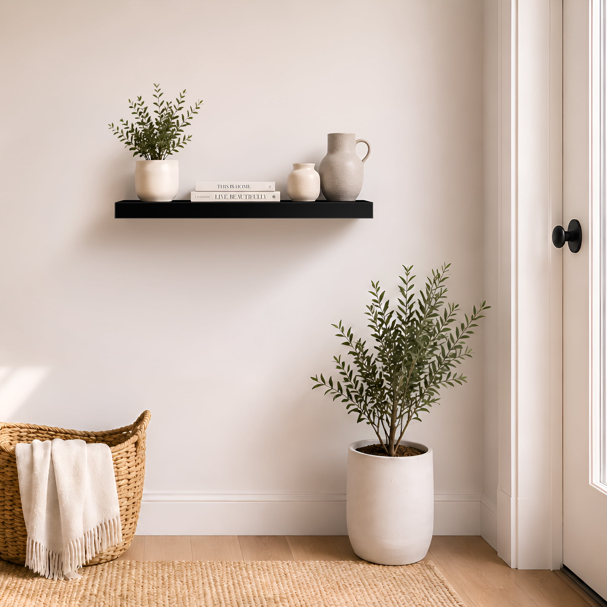 Sorbus 24" Floating Wall Shelf, Black, Invisible Brackets, Bathroom, Bedroom & Home Décor