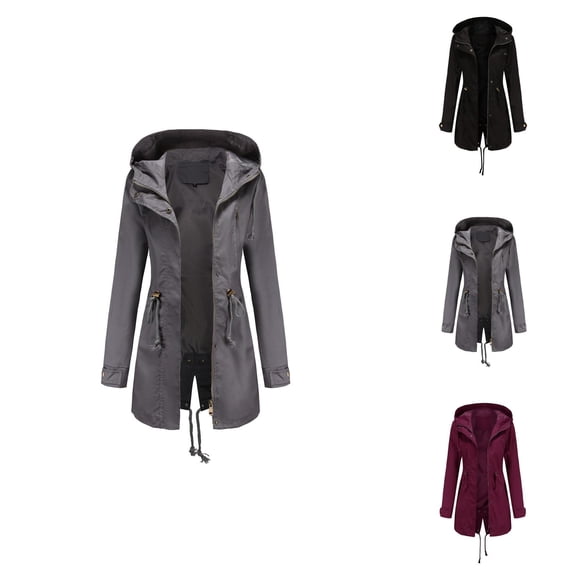 Women's Raincoats Waterproof Windproof Lightweight Long Sleeve Zipper Hooded Rain Coat with Pockets Rain Jacket Women