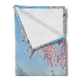 thumbnail image 2 of Mountain Soft Flannel Fleece Throw Blanket, Japanese Mountain with Snowy Peak with Spring Cherry Blossom Branches Lake, Cozy Plush for Indoor and Outdoor Use, 60" x 80", Multicolor, by Ambesonne, 2 of 5