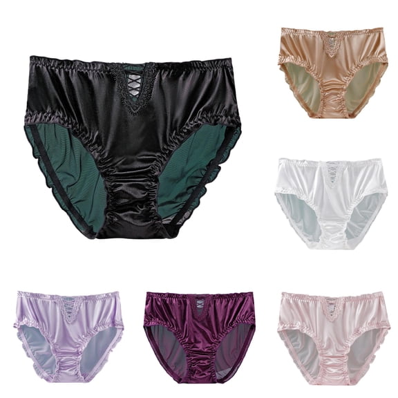SGMVNU Underwear for Women High Waisted Soft Silk Panties Lace Cutout Breathable Solid Cheeky Briefs, Size 2XL, Black
