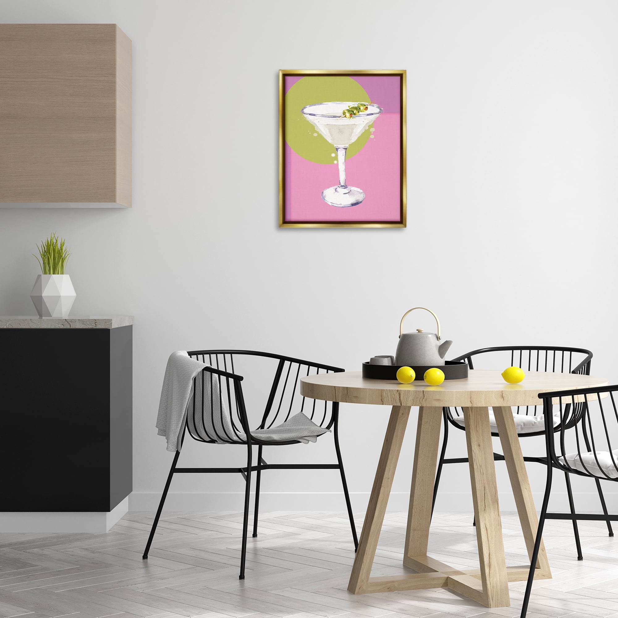 Stupell Industries Olive Martini Cocktail Food & Beverage Painting Gold Floater Framed Canvas Art Print Wall Art, 17 x 21