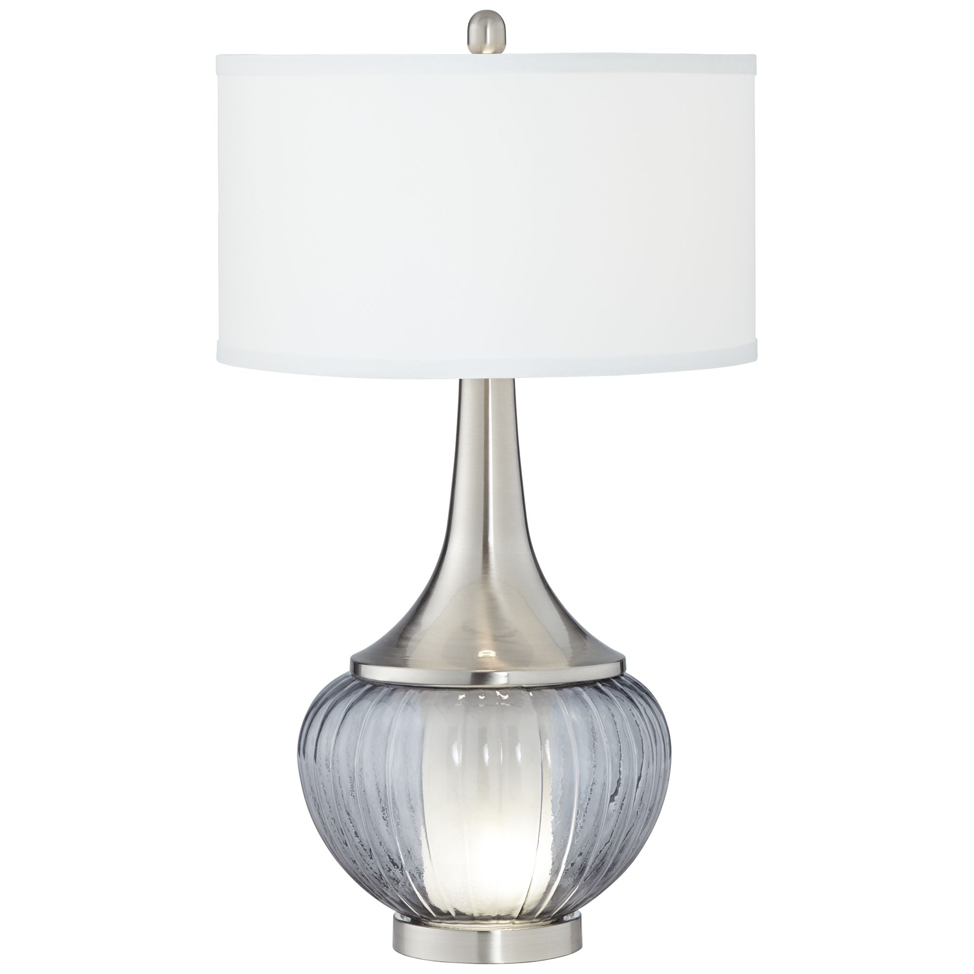 360 Lighting Courtney Modern Table Lamp 28 1/2" Tall Fluted Smoked Glass with Nightlight White Linen Drum Shade for Bedroom Living Room Nightstand