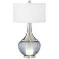 thumbnail image 2 of 360 Lighting Courtney Modern Table Lamp 28 1/2" Tall Fluted Smoked Glass with Nightlight White Linen Drum Shade for Bedroom Living Room Nightstand, 2 of 6