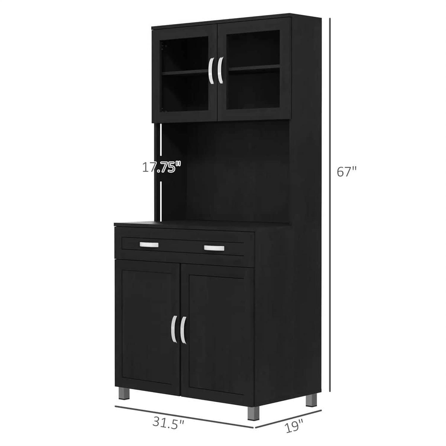 Demi Bonn 67" Buffet Hutch, Modern Kitchen Storage Cabinet, Freestanding Glass Door Pantry, Shelves & Drawers for Home Decor, Black