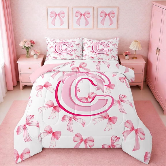 Kids Girls Cute Pink Bow Comforter Set Coquette Bow 30" x 40"