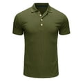 thumbnail image 3 of iOPQO polo shirts for men Male Casual Solid Stripe Top Shirt Turn Down Collar Blouse Slim Short Sleeve Button Tops Shirt mens polo shirts Army Green + L, 3 of 5
