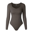 thumbnail image 3 of GHSOHS Slim Long Sleeve Ribbed Bodysuits for Women V Neck Square Tights Seamless Thong Jumpsuit Club Party Going Out T Shirt Tops, 3 of 4