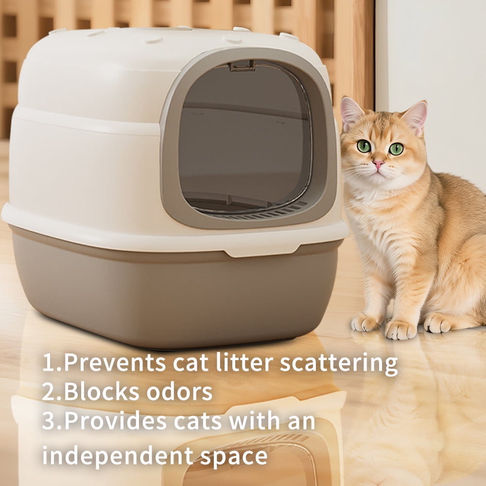 Fully Enclosed Cat Litter Box with Flip-Top Lid, Large Anti-Scatter Design, Odor Control, Spacious Toilet for Cats