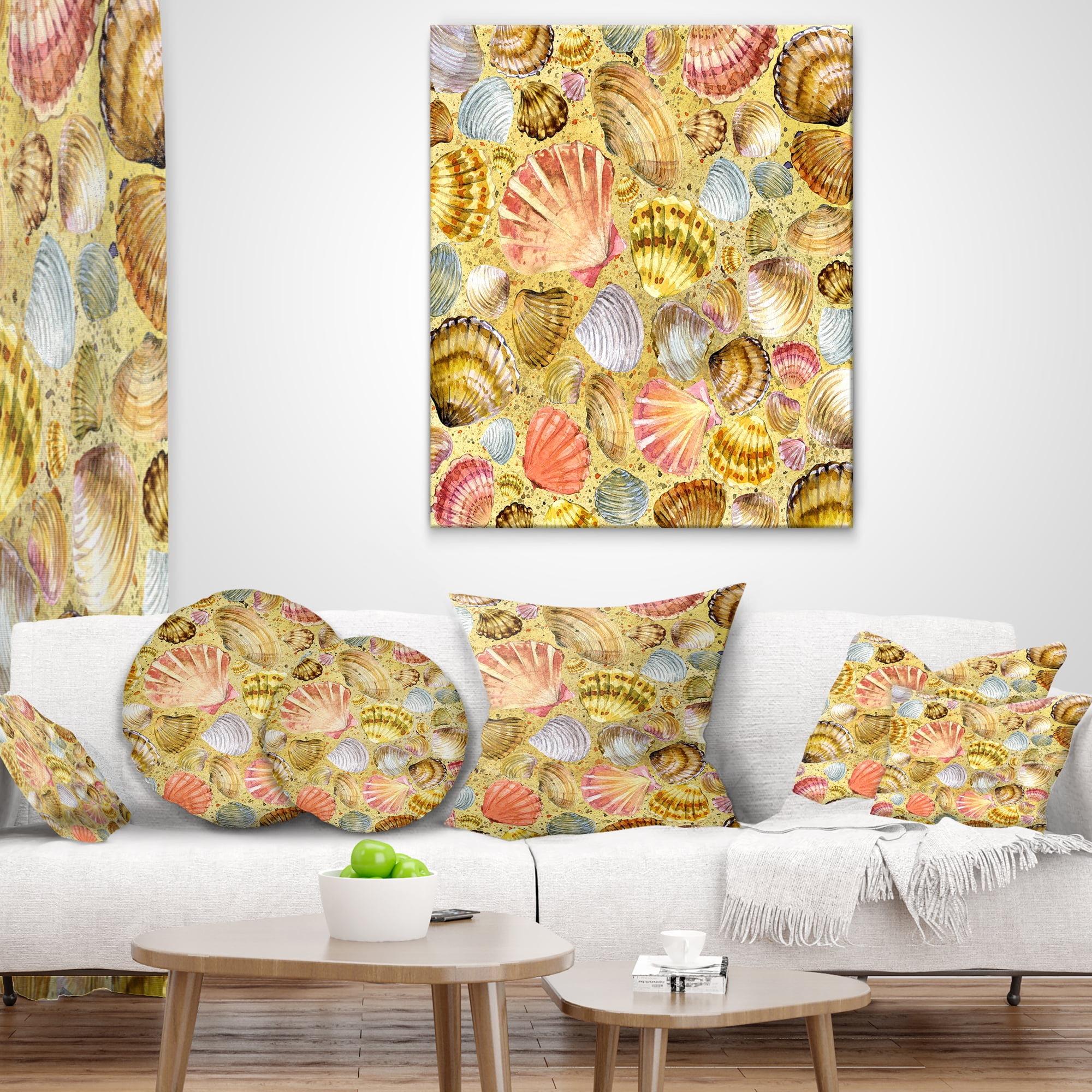 Designart Seashell and Sea Sand - Beach Photography Throw Pillow - 18x18