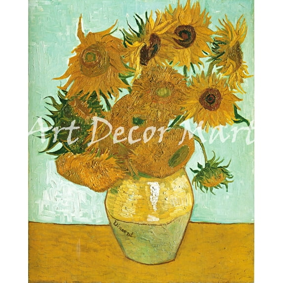 Still Life Vase With Twelve Sunflower - CANVAS OR FINE PRINT WALL ART