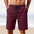 thumbnail image 4 of Twczz Mens Cotton Linen Shorts with Pockets- Casual Summer Relaxed Fit Elastic Waist Drawstring Beach Shorts Wine Size XL, 4 of 8