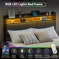 thumbnail image 4 of Bed Frame with Headboard and Storage Drawers, Upholstered Platform Bed Frame with Chargin Station and LED Lights, Heavy Duty, No Box Spring Needed, 4 of 7