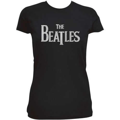 The Beatles T Shirt Drop T Diamante Logo Official Womens New Black Skinny Fit